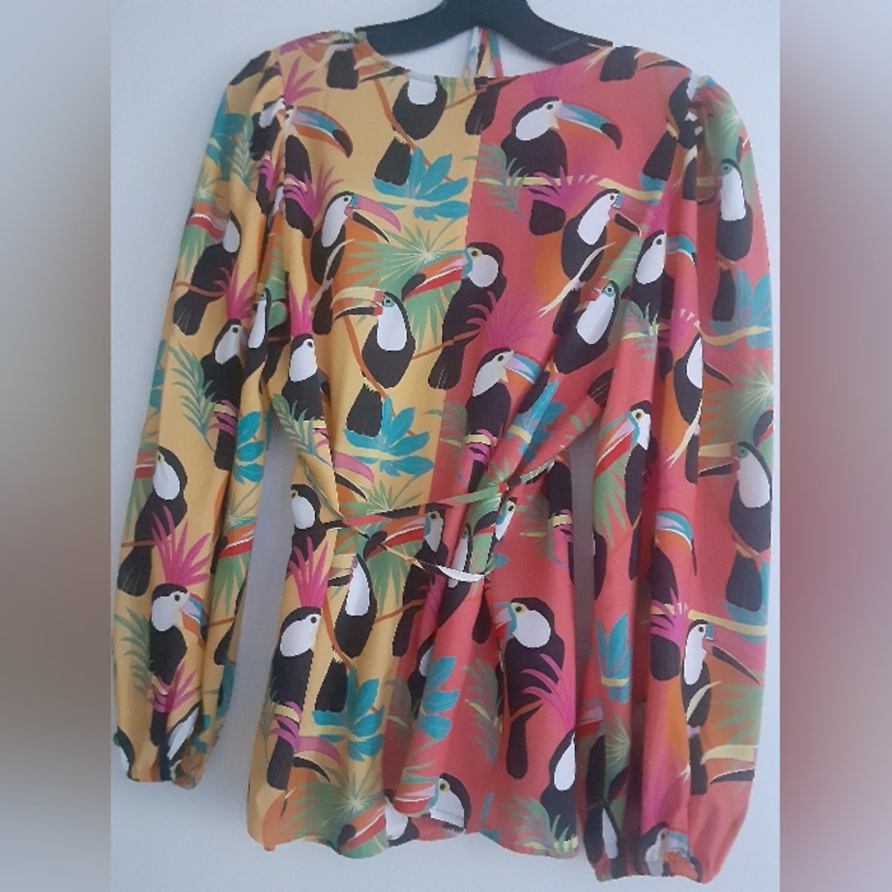 FARM RIO Colorful Women's Top with Toucan Print,size S - Picture 2 of 7